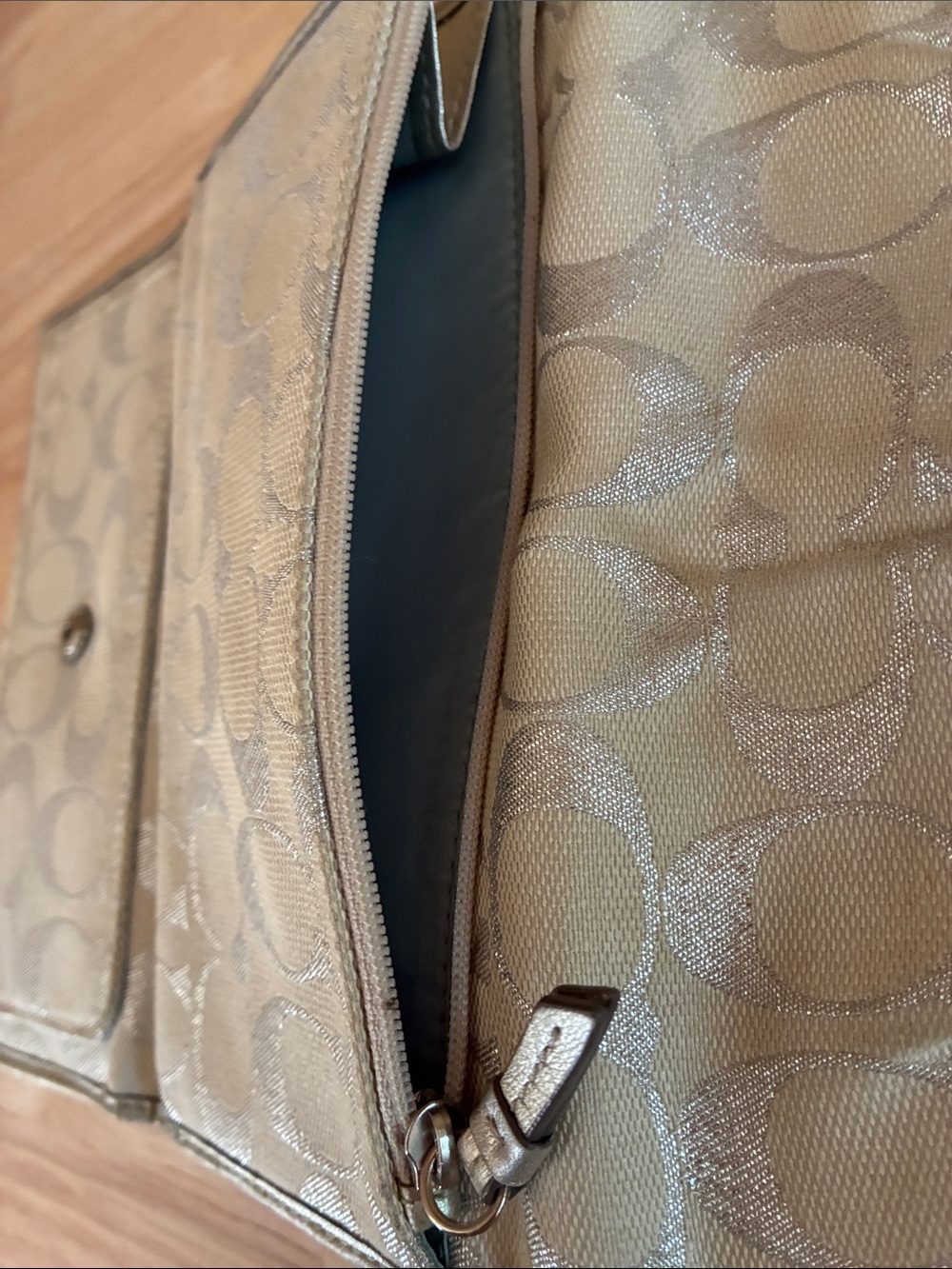 Coach Metallic Logo Wristlet Clutch - Champagne Gold - Picture 8 of 16